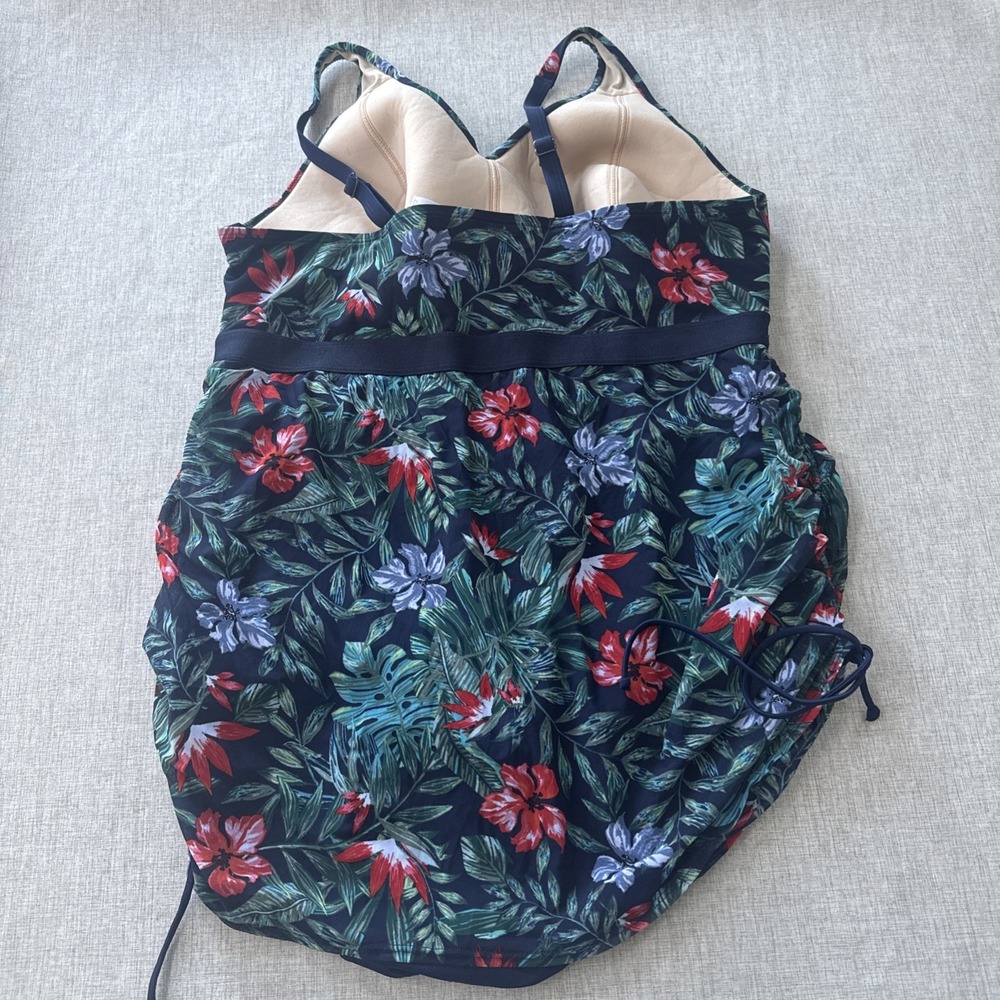 Cacique One Piece Swimsuit Dress Womens Plus Size 24‎ Ruched Modest Coverup - Picture 6 of 9